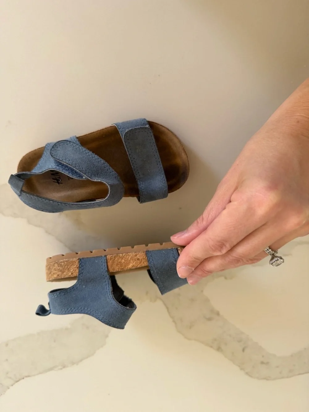 H&M Kids Blue Suede-Look Double Strap Sandals